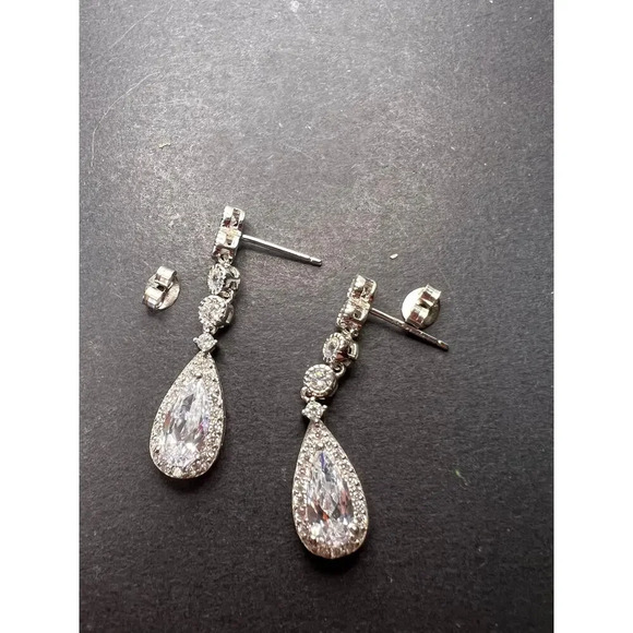 Teardrop CZ sterling silver dangle earrings - Picture 1 of 10